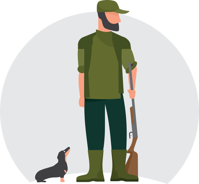 Logo von Gewehr bei Fuss: Jäger mit Gewehr und Dackel